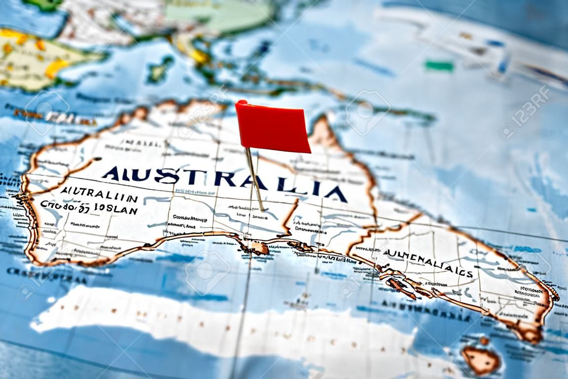 Spilla con la bandiera sulla mappa indica l'Australia