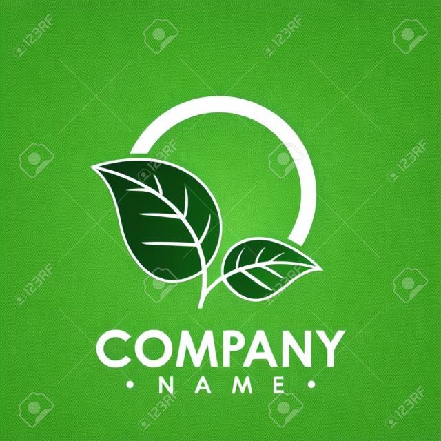 Logo Eco z symbolem liścia, kolorowa probówka z logo świeżego zielonego liścia, wektor logo bio Eco
