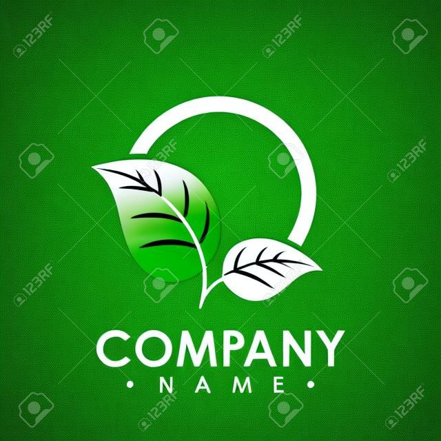 Logo Eco z symbolem liścia, kolorowa probówka z logo świeżego zielonego liścia, wektor logo bio Eco