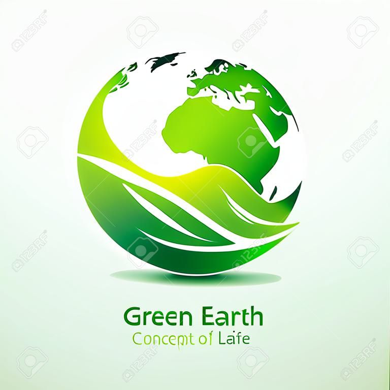 带叶子插图的绿色地球概念
