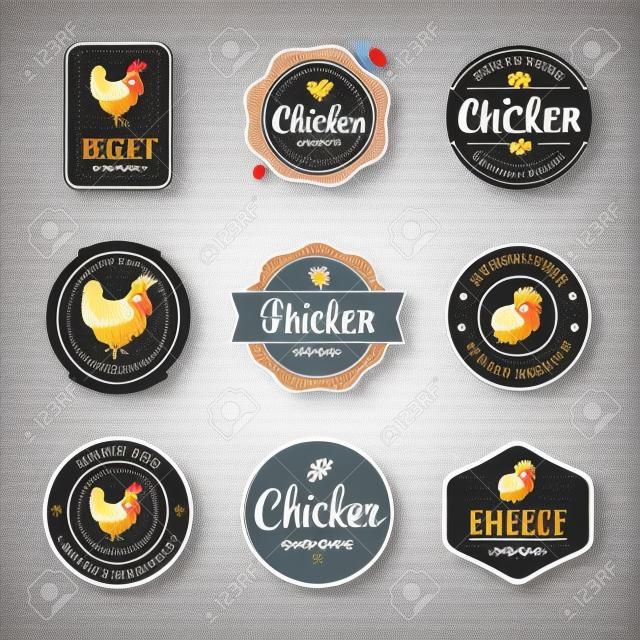 címkék, jelvények beállítani a csirkehús és a tojás, a vektoros illusztráció