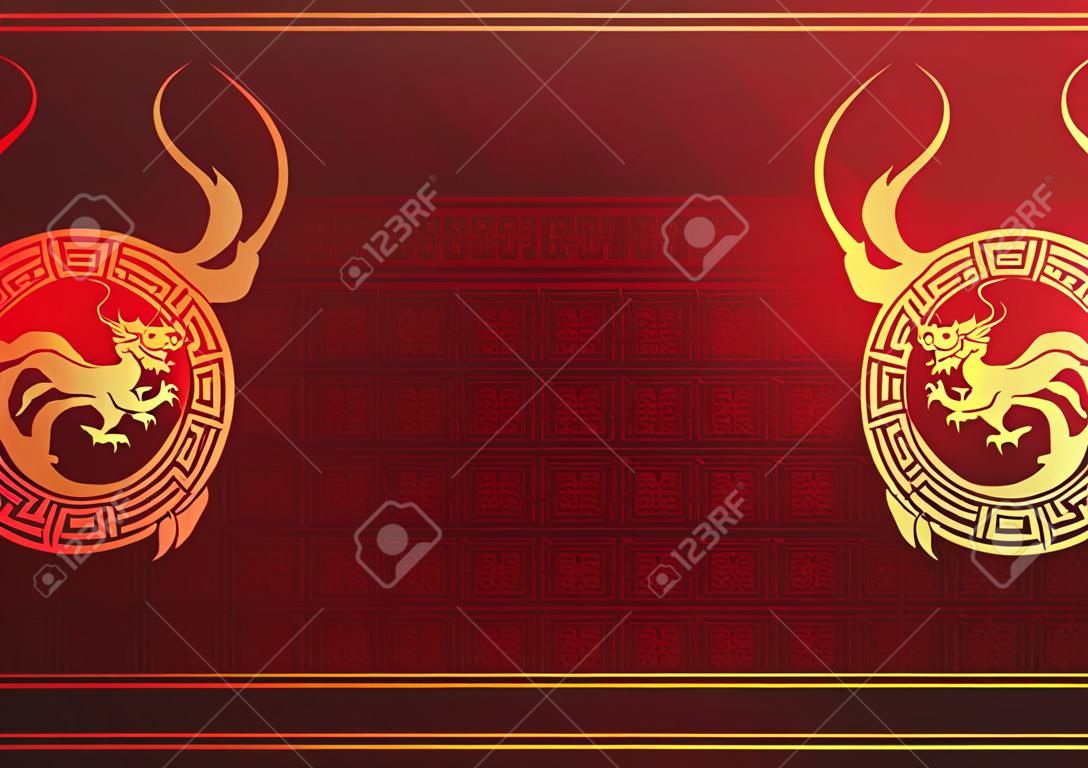 Chinese traditional template with chinese dragon on red Background