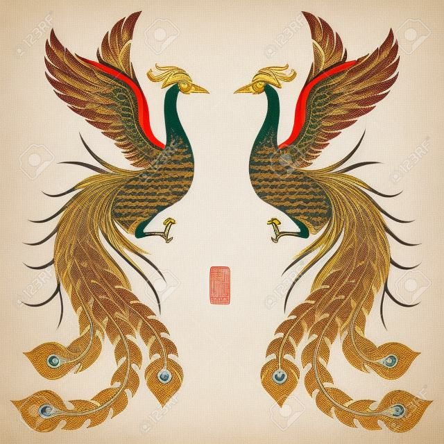 Illustrazione di Phoenix tradizionale cinese, illustrazione, lettere che Phoenix