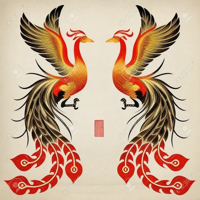 전통 중국 피닉스, 그림, 편지 피닉스의 그림