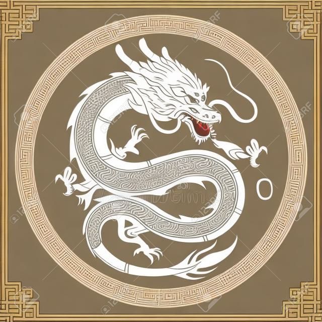 伝統的な中国ドラゴンで中国語サークル フレーム文字のイラスト変換ドラゴン、ベクトル イラスト