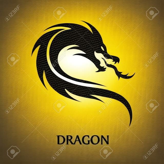 Chinese dragon silhouette flat color logo design, vector illustration