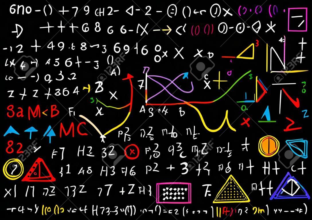 Matemáticas lineal círculo de la educación matemática de fondo con parcelas geométricas, fórmulas y calculations.design concepto, ilustración vectorial.