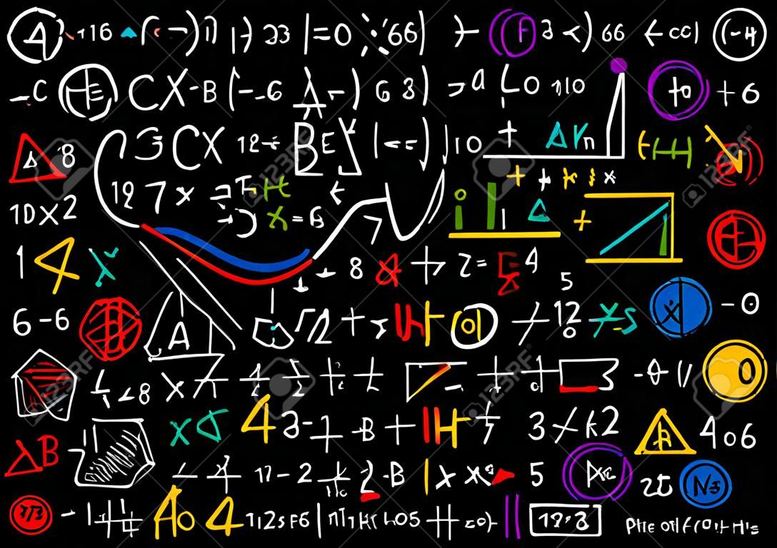 Math lineáris matematikatanítás kör háttér geometrikus telkek, képletek és calculations.design koncepció, vektoros illusztráció.