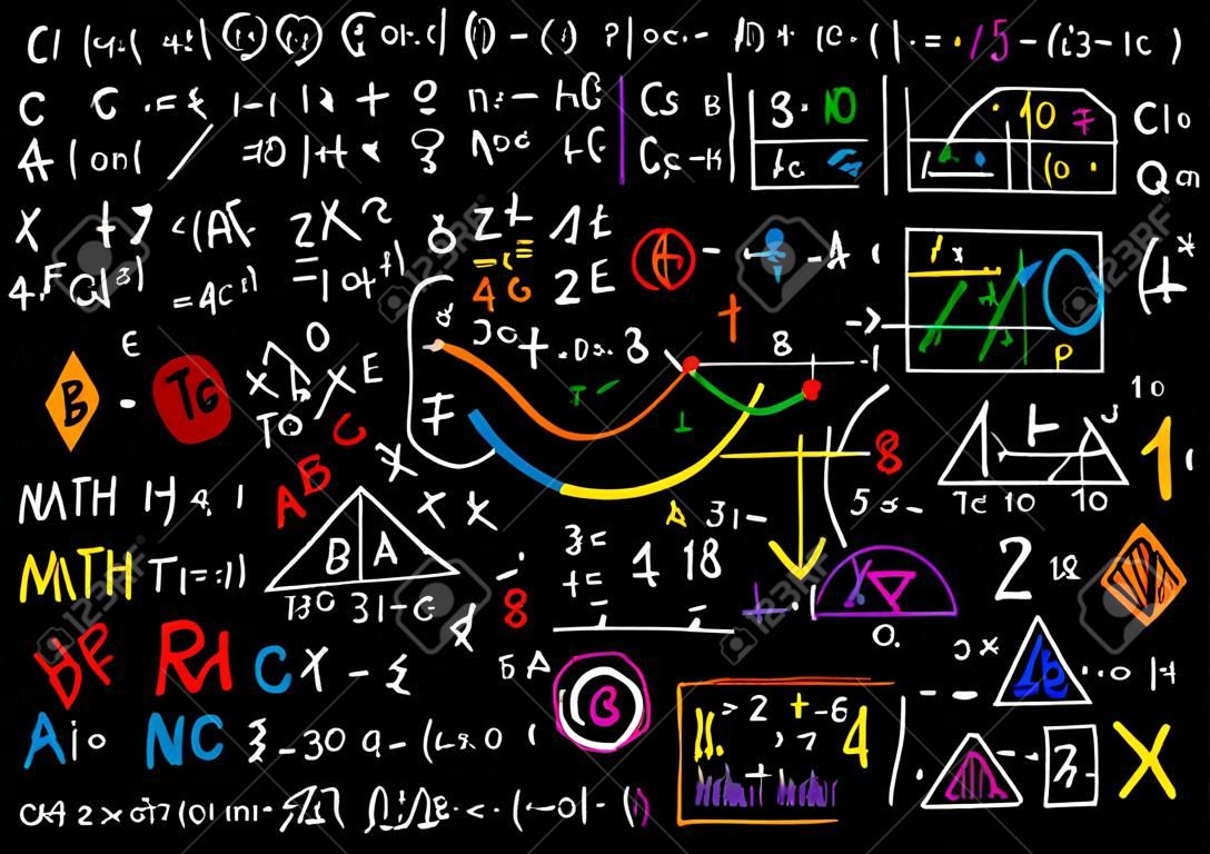 Математика линейное математическое образование круг фон с геометрическими участками, формулами и calculations.design концепции, векторные иллюстрации.