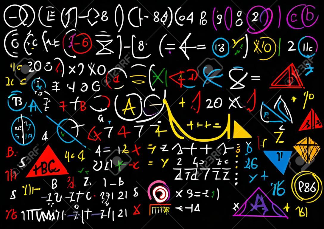 Math linéaire mathématiques éducation cercle fond avec des parcelles géométriques, des formules et calcul.design concept, illustration vectorielle.