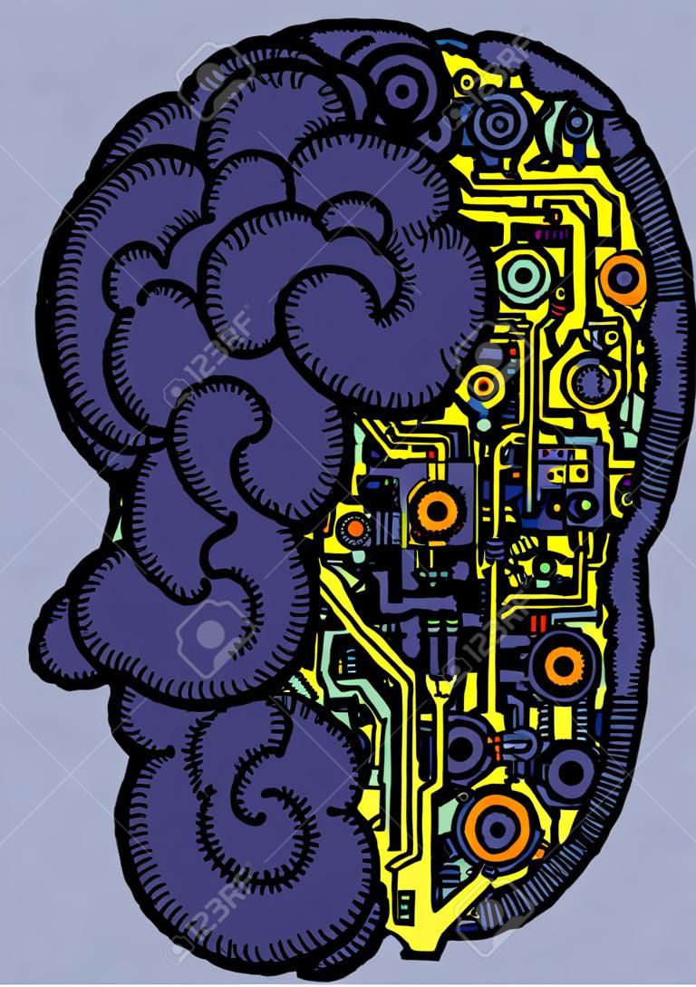 tiré par la main illustration vectorielle de cerveau humain avec cerveau humain avec cerveau humain dessiné à la main humaine