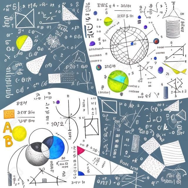 Fórmulas y fenómenos físicos. ilustración dibujada a mano. tablero de ciencia con matemáticas. educación física en la escuela