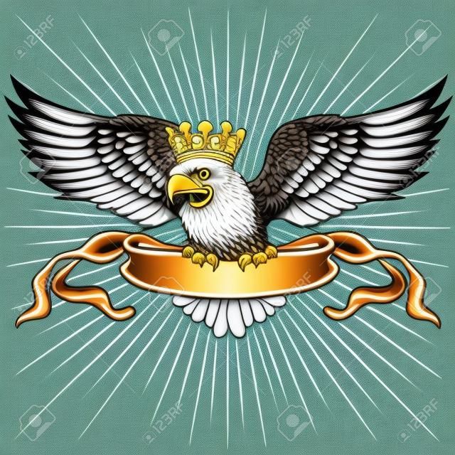 Hand Drawn Eagle with ribbon for text, Detailed Hand Drawn Eagle Holding Scroll Vector