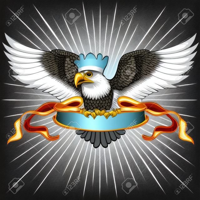 Hand Drawn Eagle with ribbon for text, Detailed Hand Drawn Eagle Holding Scroll Vector