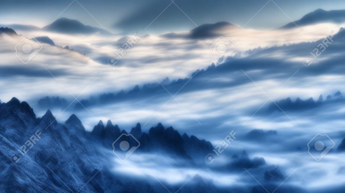 Beautiful mountain landscape with fog