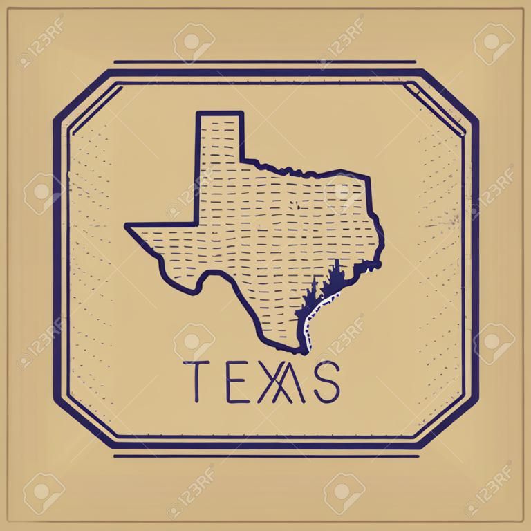 Timbro con il nome e la mappa del Texas, Stati Uniti, illustrazione vettoriale