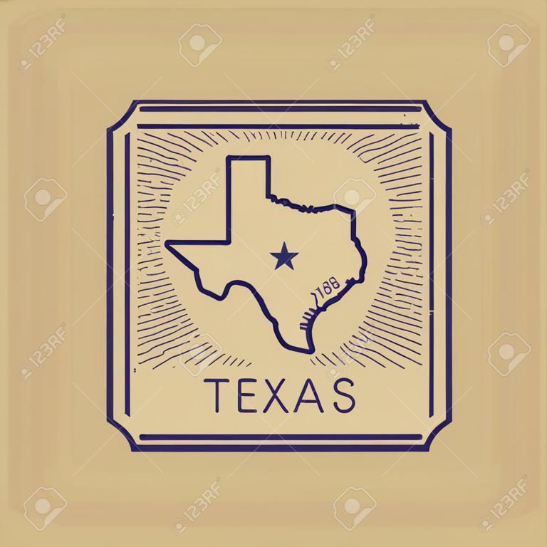Timbro con il nome e la mappa del Texas, Stati Uniti, illustrazione vettoriale