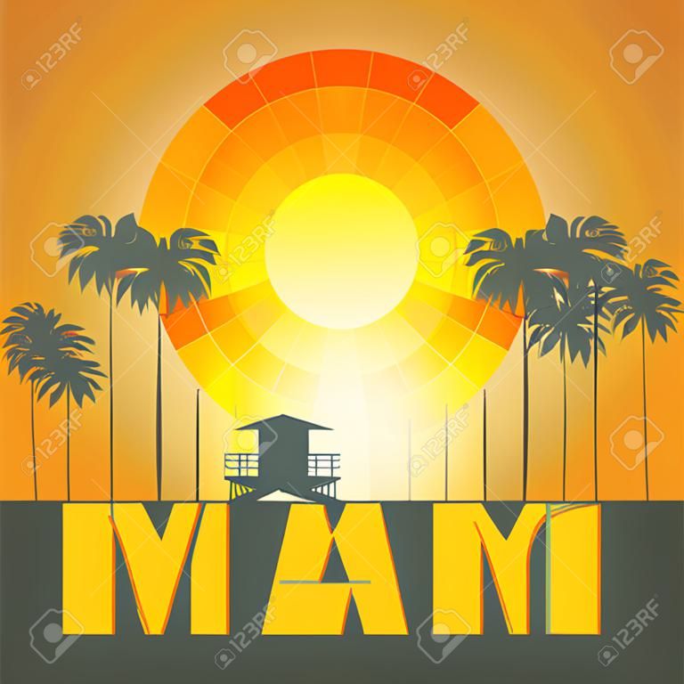 Miami Beach, Florida beach poster. Vector illustration