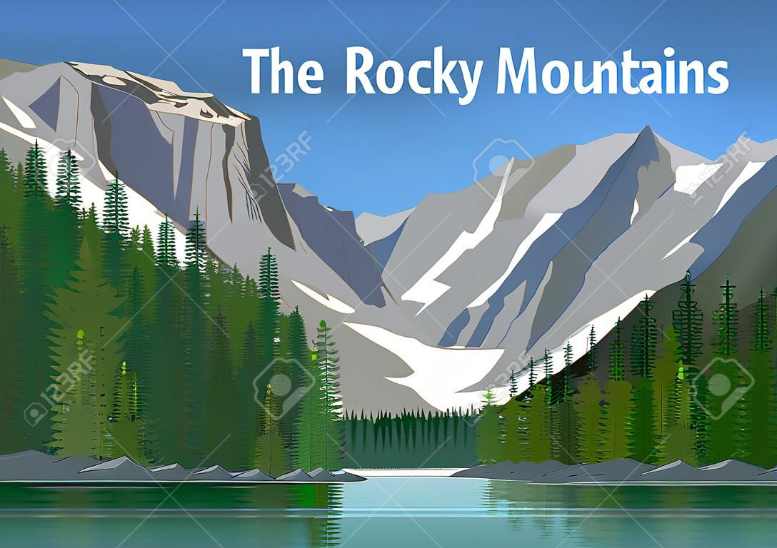 The Rocky Mountains, mountain range located in western North America, United States, vector illustration