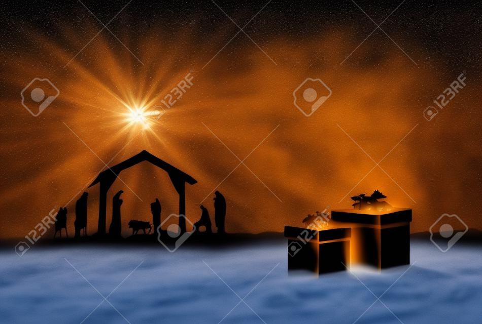 Nacimiento de Jesús silueta de la cuna de Belén con el presente