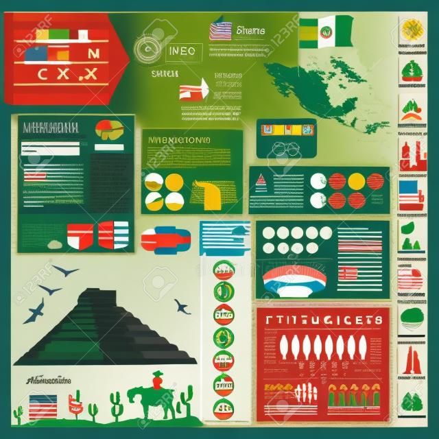 United Mexican States infographics, statistical data, sights illustration