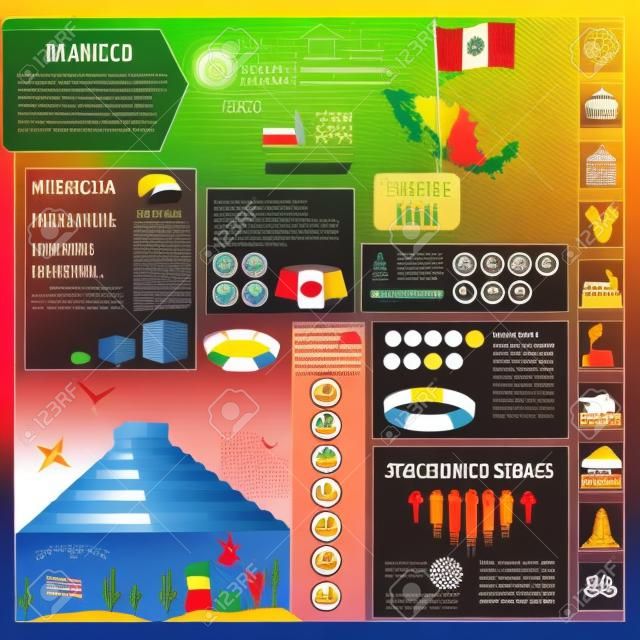 墨西哥合眾國信息圖表，統計數據，插圖景點