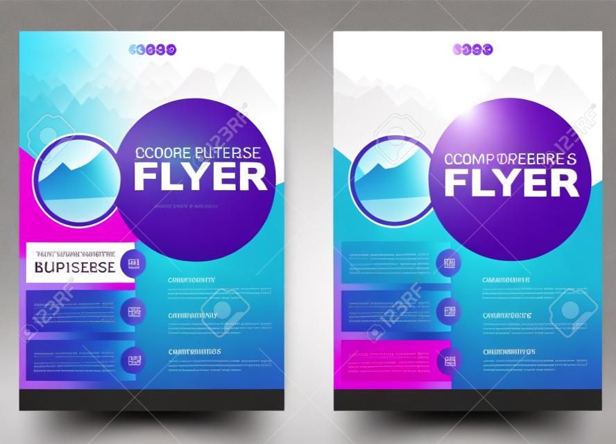corporate business flyer template design in a4 size, vector violet and blue colors cover poster brochure