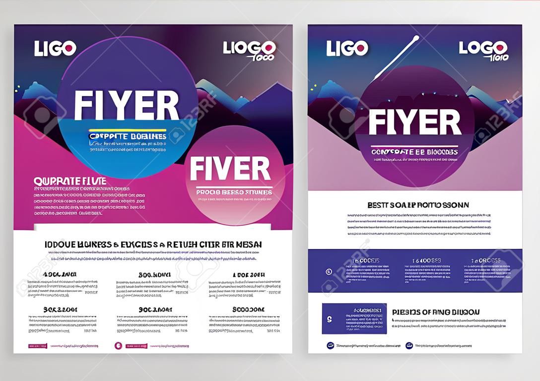corporate business flyer template design in a4 size, vector violet and blue colors cover poster brochure