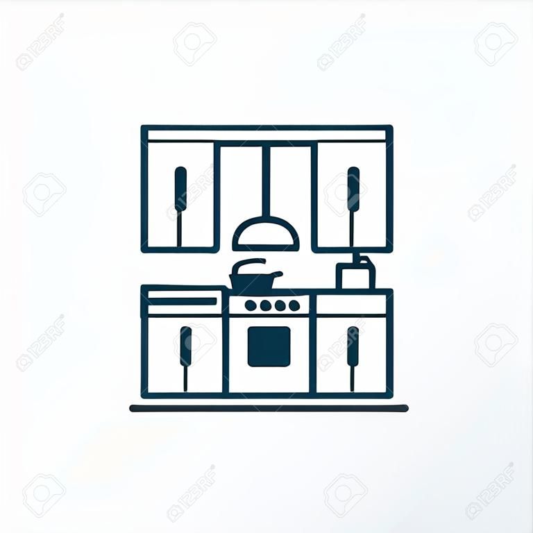 Symbole de ligne d'icône de jeu de cuisine. Élément de mobilier isolé de qualité supérieure dans un style branché.