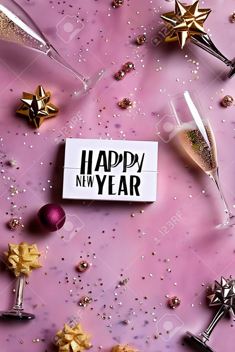 Frohes neues Jahr Grußkarte 2023 mit Champagner-Konfetti