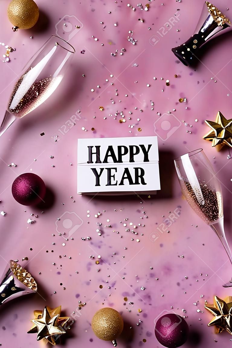 Frohes neues Jahr Grußkarte 2023 mit Champagner-Konfetti