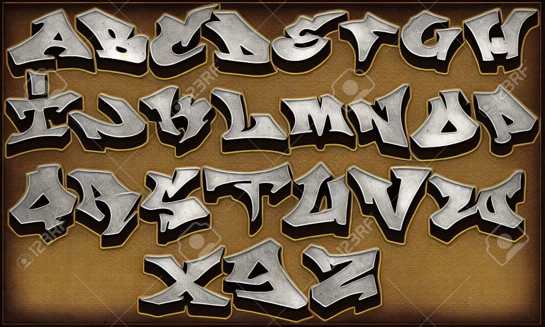 alfabetos de varios diseños sobre fondo de acero