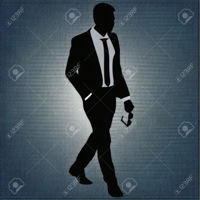 Homme d'affaires silhouette en costume avec une cravate sur un fond blanc. Illustration vectorielle