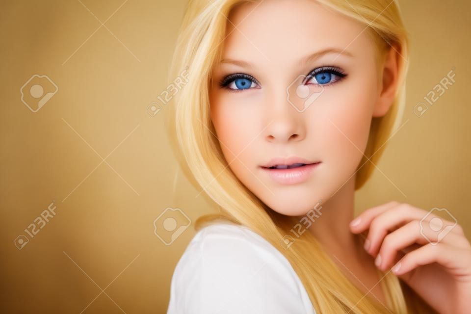 very beautiful blond teen girl with long hair