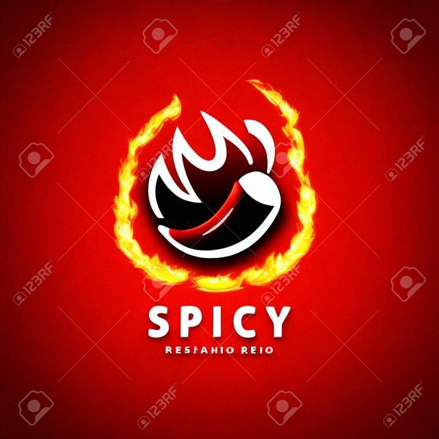Spicy chili logo with fire symbol icon illustration resto restaurant