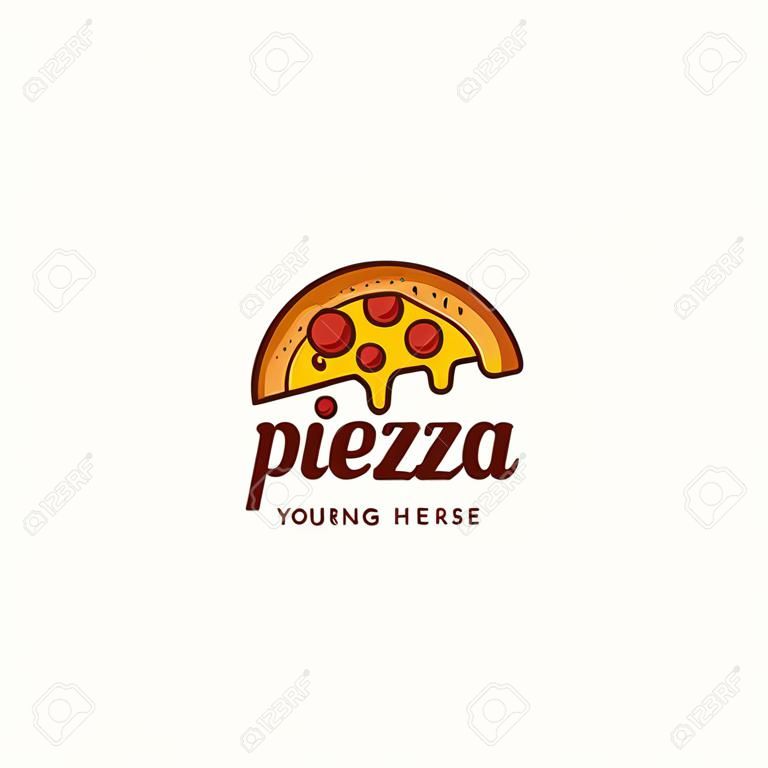 Melting pizza logo, pizzeria restaurant with melting cheese logo icon template illustration