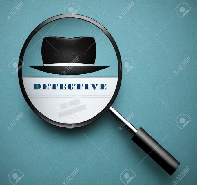 Detective design. Magnifying glass with a hat