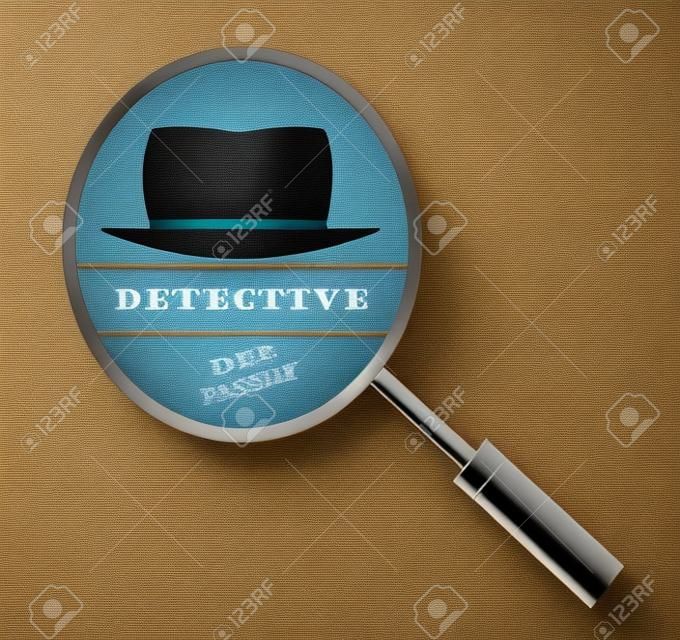 Detective design. Magnifying glass with a hat