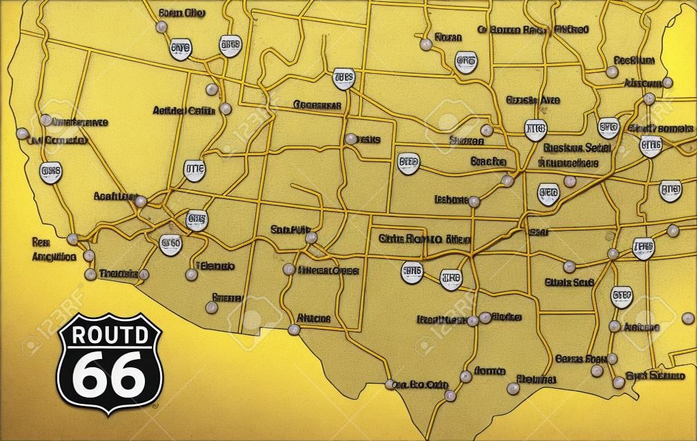 Gold Map of Complete Route 66