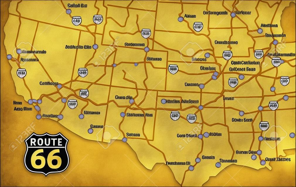 Gold Map of Complete Route 66