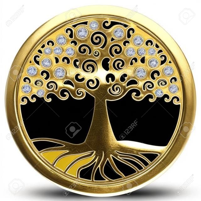 colgante de medallón de oro de la rueda del árbol de la vida del árbol del mundo