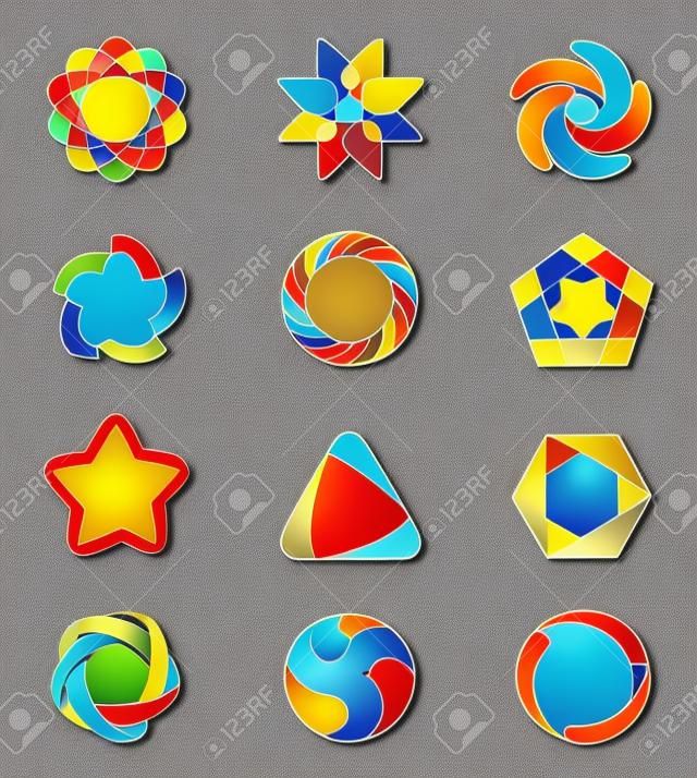 Logo templates set. Abstract circle segni creativi e simboli. Circles, stella, pentagono, esagono e altri elementi di design