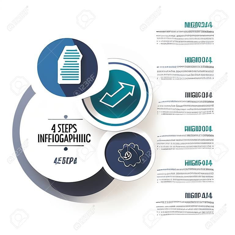 Circle business graphic elements. Business process infographics with 4 steps, parts or options. Abstract presentation template. Modern vector infochart layout design.