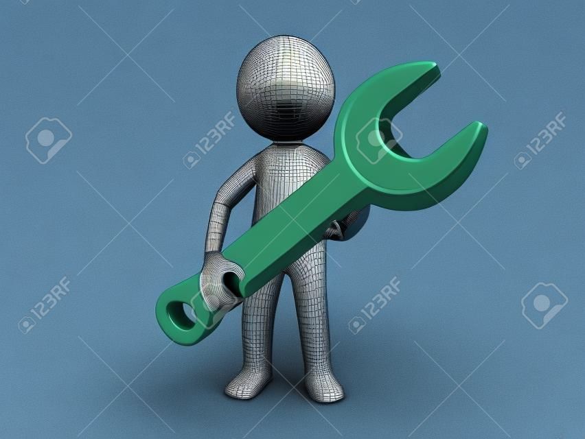 A 3d people was holding a wrench