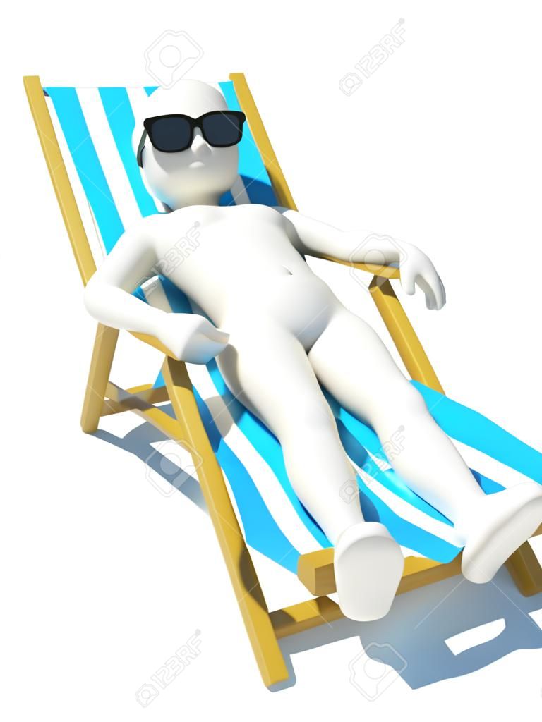3d people lying on a beach. 3d image. Isolated white background.