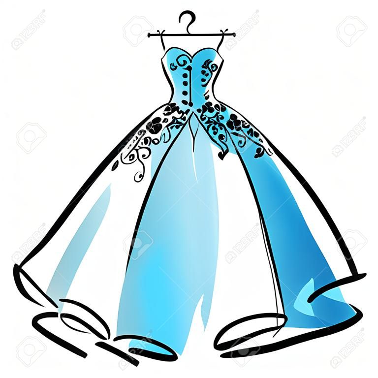 abito da sposa design, bianco e nero, blu