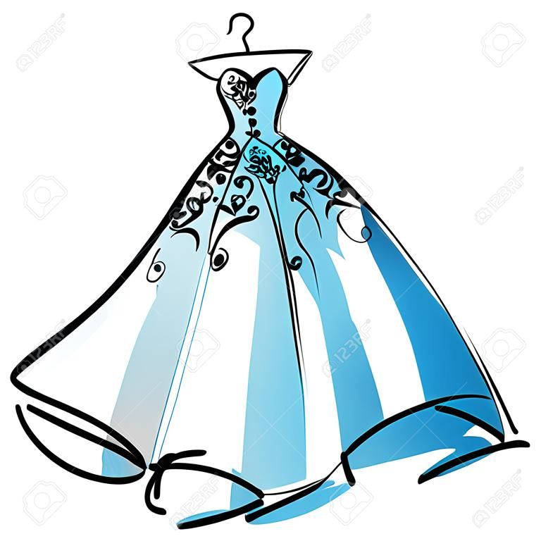 conception de robe de mariée, noir et blanc, bleu