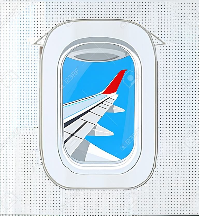 Okno z wnętrza samolotu.