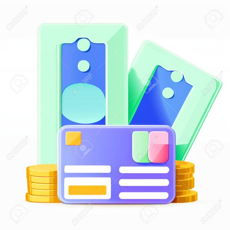 3D Bank Card and Money Stacks