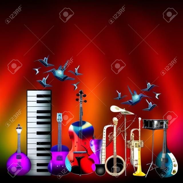 Instrumentos musicales de colores de fondo